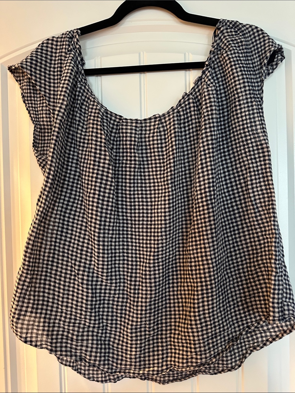 LC Lauren Conrad Black and White Gingham Scoop-Neck Blouse